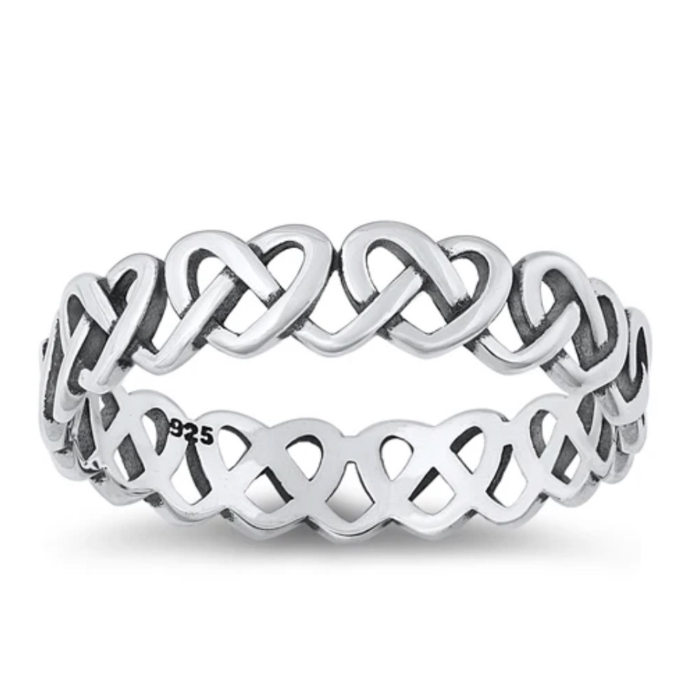Sterling Silver Interlocking Hearts Ring – Size 8